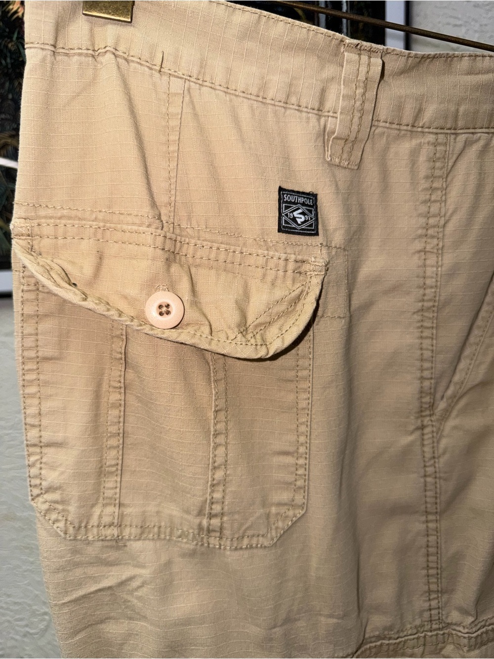 South Pole Men’s Khaki Cargo Shorts with Button-Flap Pocket
